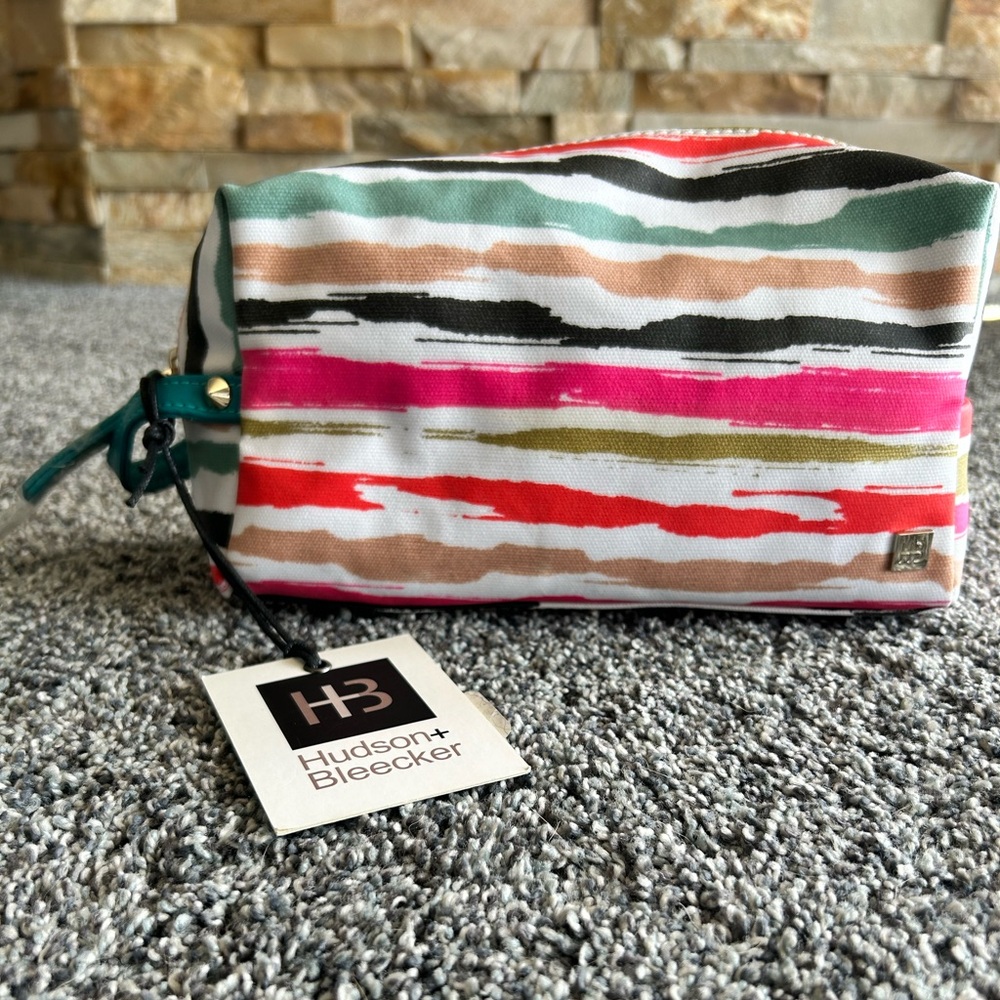 Striped Multicolor Cosmetic Pouch - Pink, Red & Teal